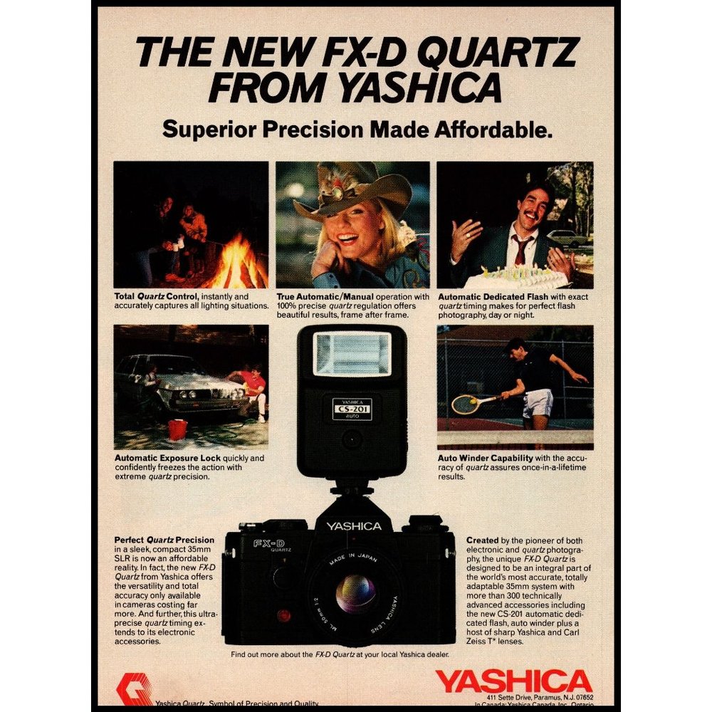 1981 Yashica FX-D Film Camera Vintage Print Ad Japan Tennis Campfire Wall Art
